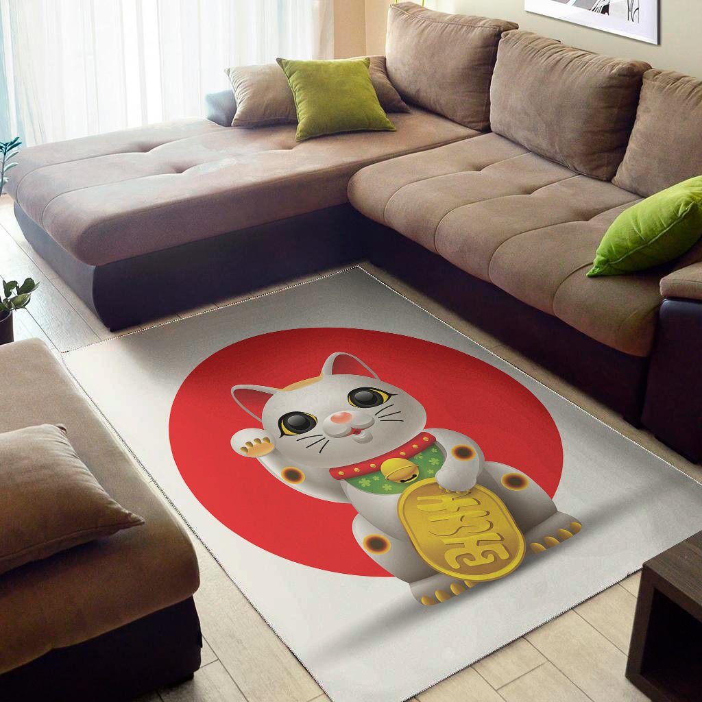 Japanese Lucky Cat Maneki Neko Print Area Rug Floor Decor japanese lucky cat maneki neko print area rug floor decor 1810
