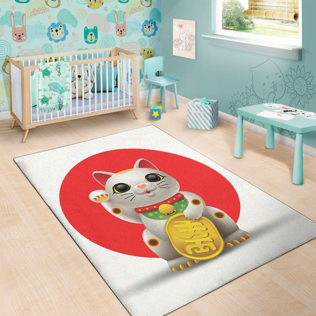 Japanese Lucky Cat Maneki Neko Print Area Rug Floor Decor japanese lucky cat maneki neko print area rug floor decor 2459