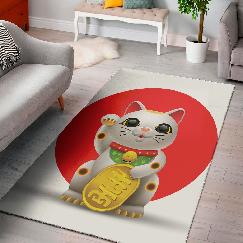 Japanese Lucky Cat Maneki Neko Print Area Rug Floor Decor japanese lucky cat maneki neko print area rug floor decor 6443