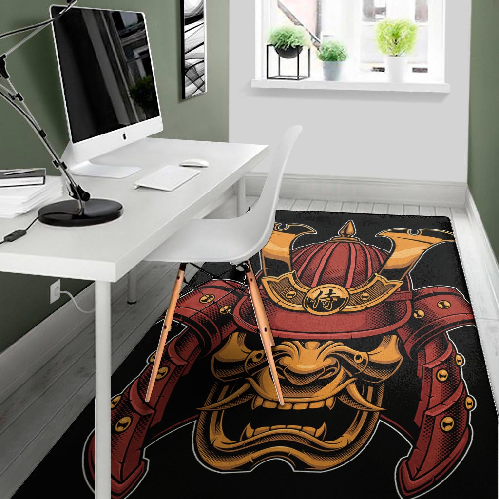 japanese samurai warrior mask print area rug floor decor 2320