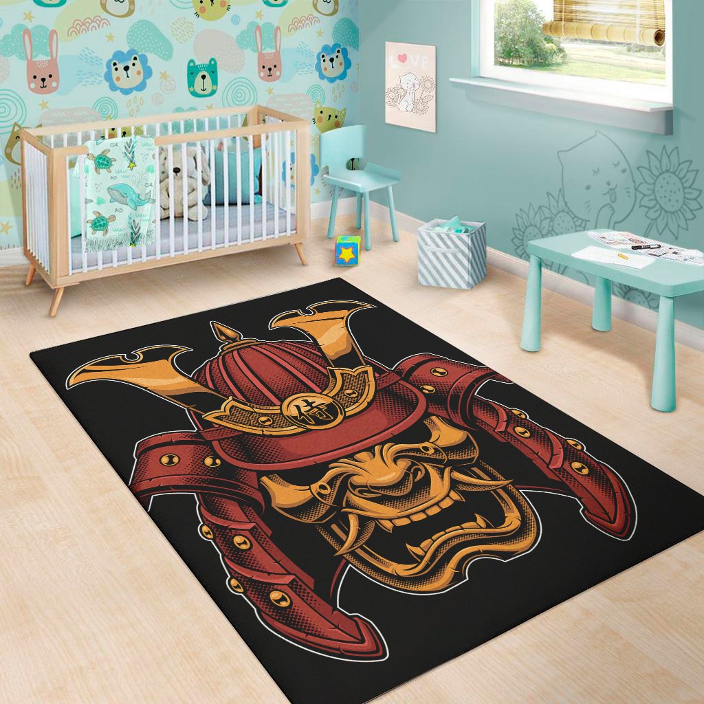 japanese samurai warrior mask print area rug floor decor 6352
