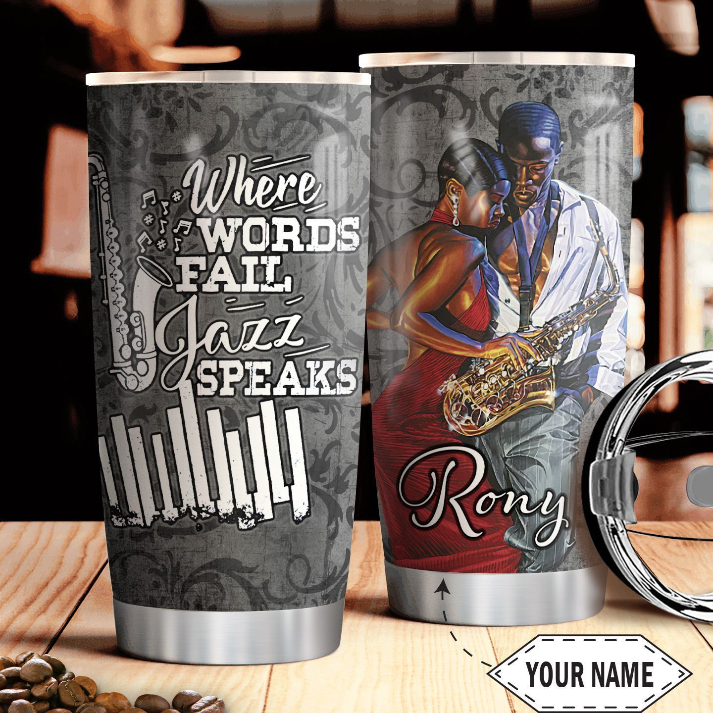 Jazz BW Personalized Stainless Steel Tumbler jazz bw personalized stainless steel tumbler 2344