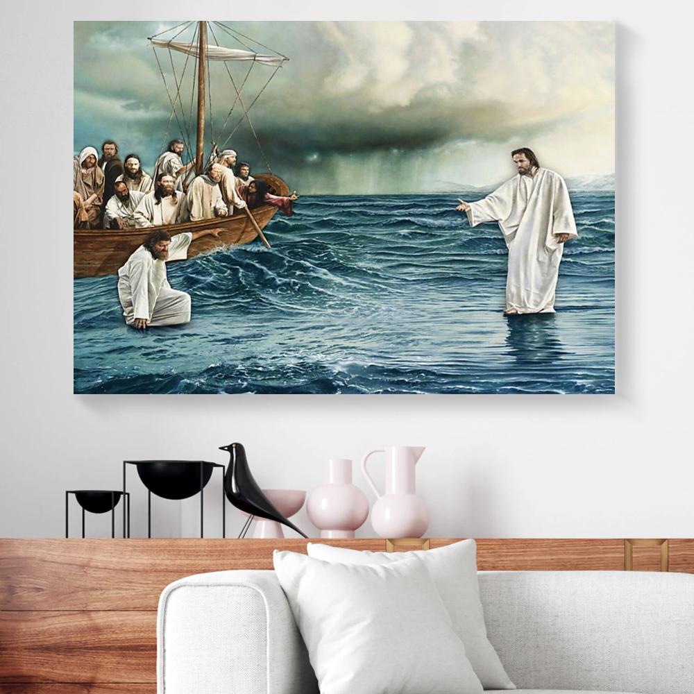 jesus christ walking on water canvas prints wall art decor 5942