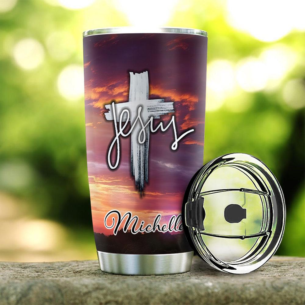 jesus cross personalized stainless steel tumbler 5676