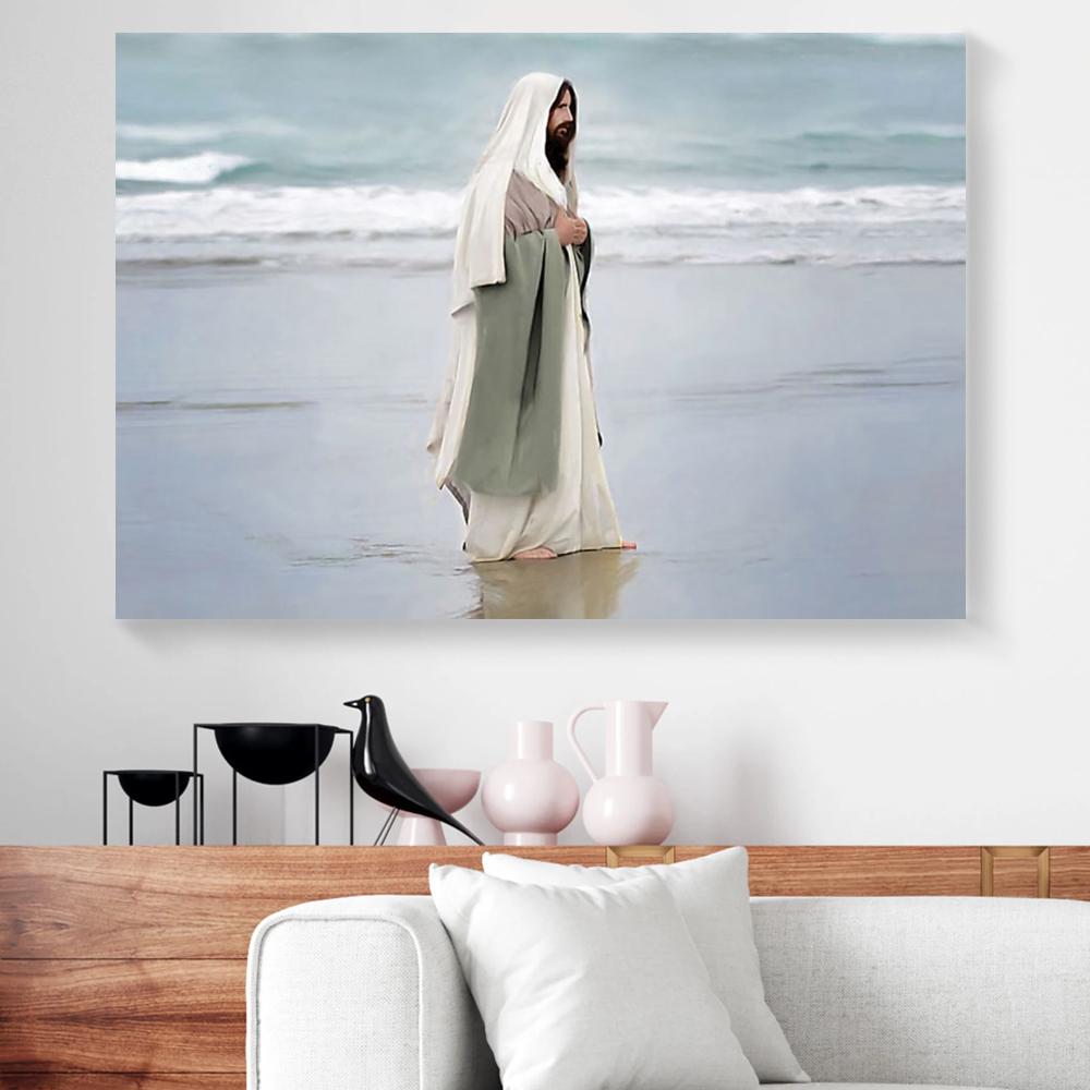 jesus walking on the beach canvas prints wall art decor 4602