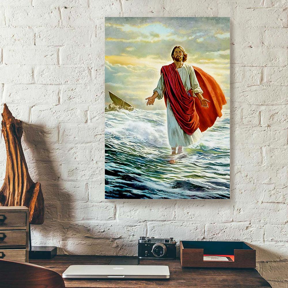 jesus walks on water vertical canvas prints wall art decor 7935
