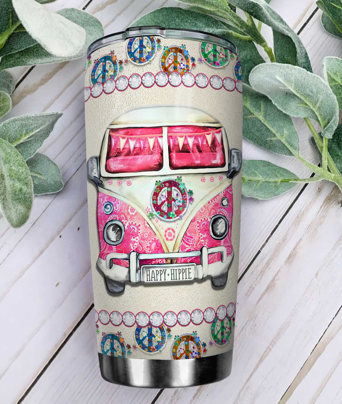 Jewelry Style Pink Hippie Van Personalized Stainless Steel Tumbler jewelry style pink hippie van personalized stainless steel tumbler 7036