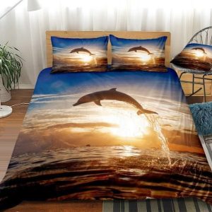 jumping dolphin at sunset duvet cover bedding set 5468