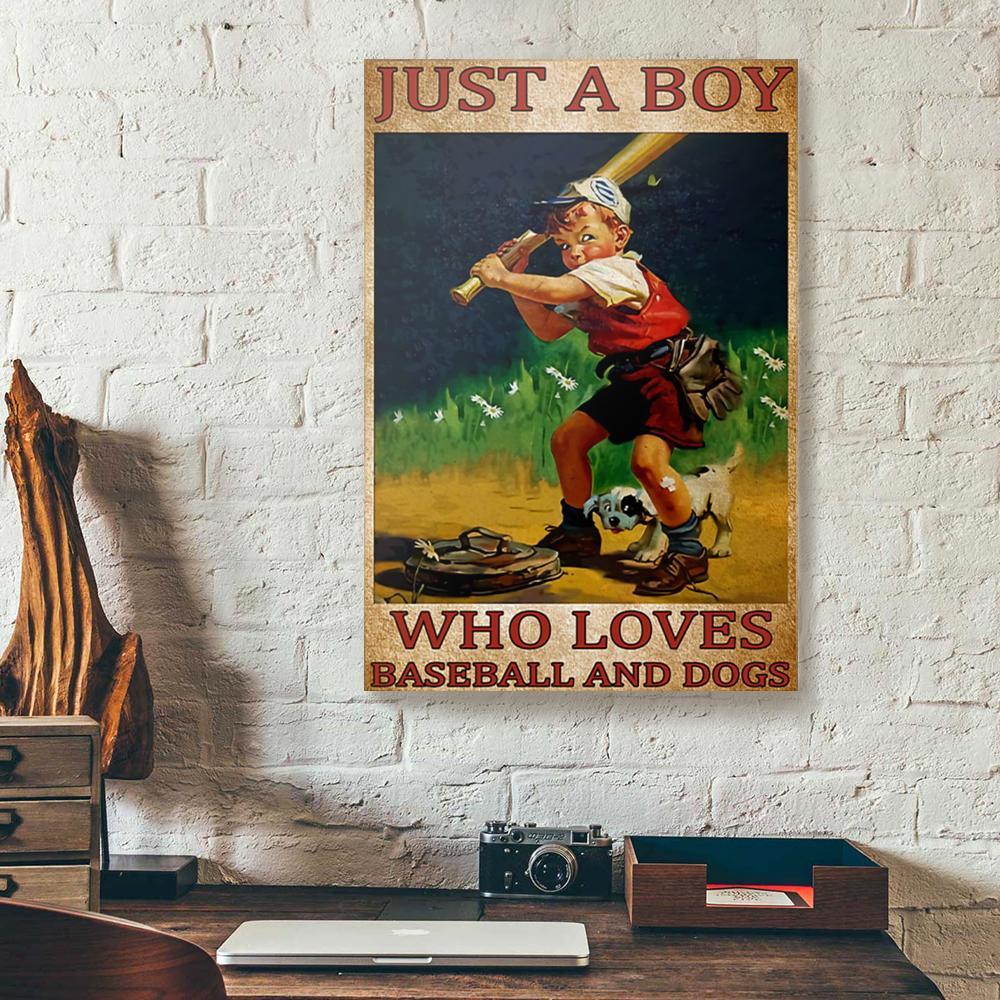 just a boy who loves baseball and dogs canvas prints wall art decor 8251