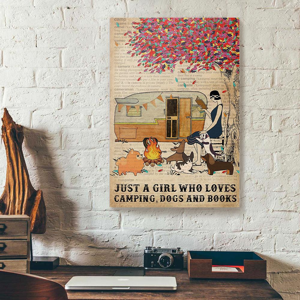 Just A Girl Who Loved Camping Dogs And Book Canvas Prints - Wall Art Decor just a girl who loved camping dogs and book canvas prints wall art decor 3397