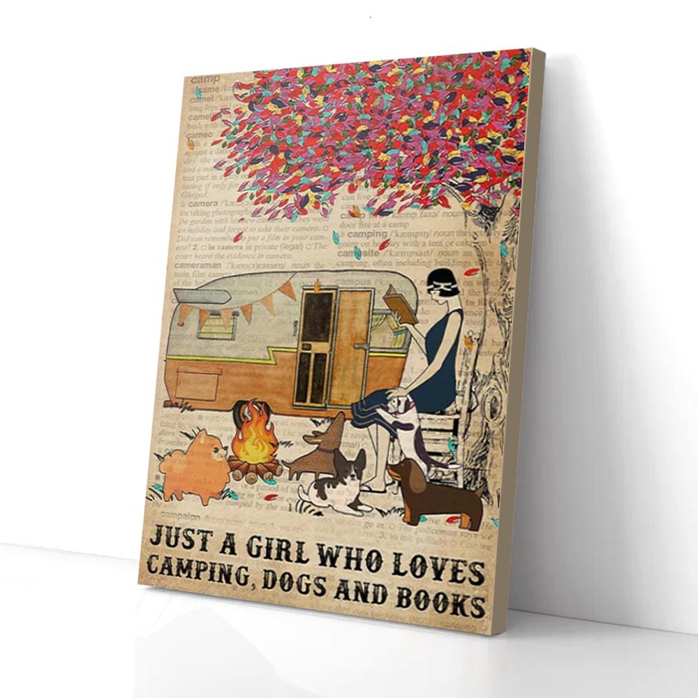 Just A Girl Who Loved Camping Dogs And Book Canvas Prints - Wall Art Decor just a girl who loved camping dogs and book canvas prints wall art decor 6935
