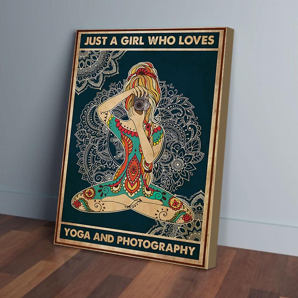 just a girl who loves yoga and photography canvas prints wall art decor 2142