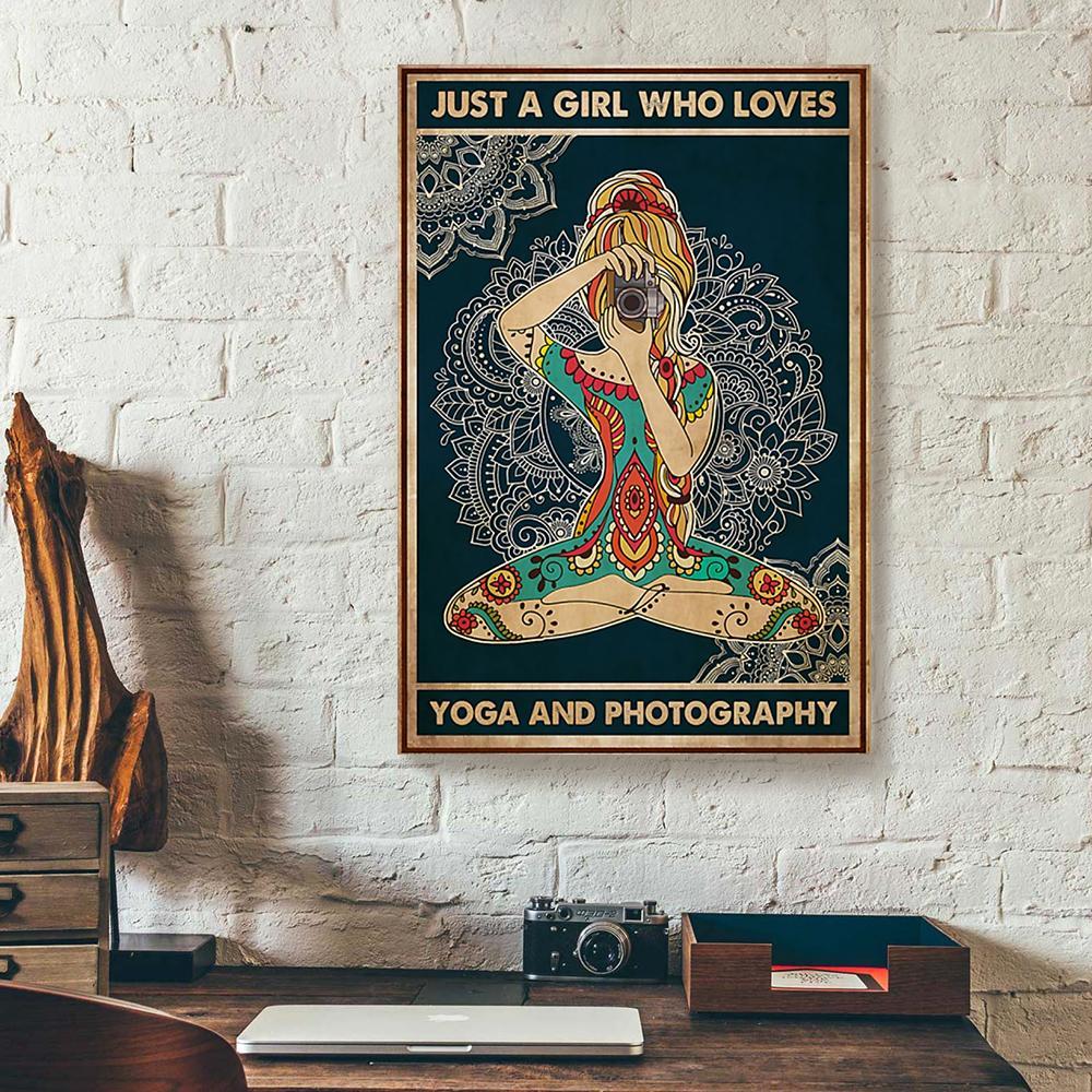 just a girl who loves yoga and photography canvas prints wall art decor 6083