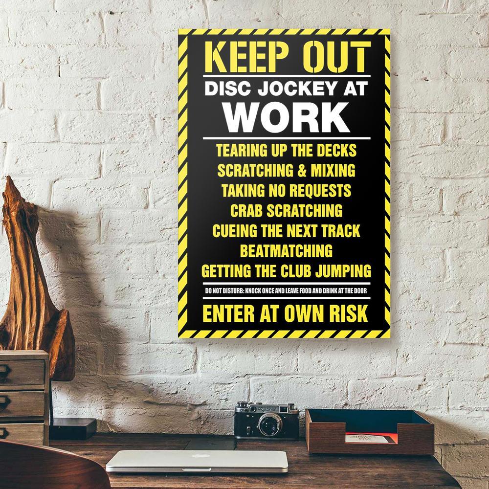 keep out disc jockey at work canvas prints wall art decor 3598