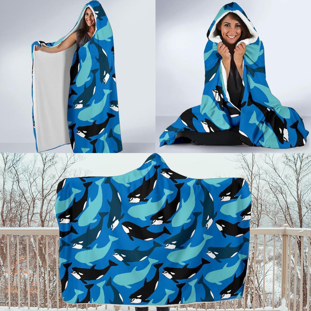 killer whale orca pattern print hooded blanket cloak blanket 1297