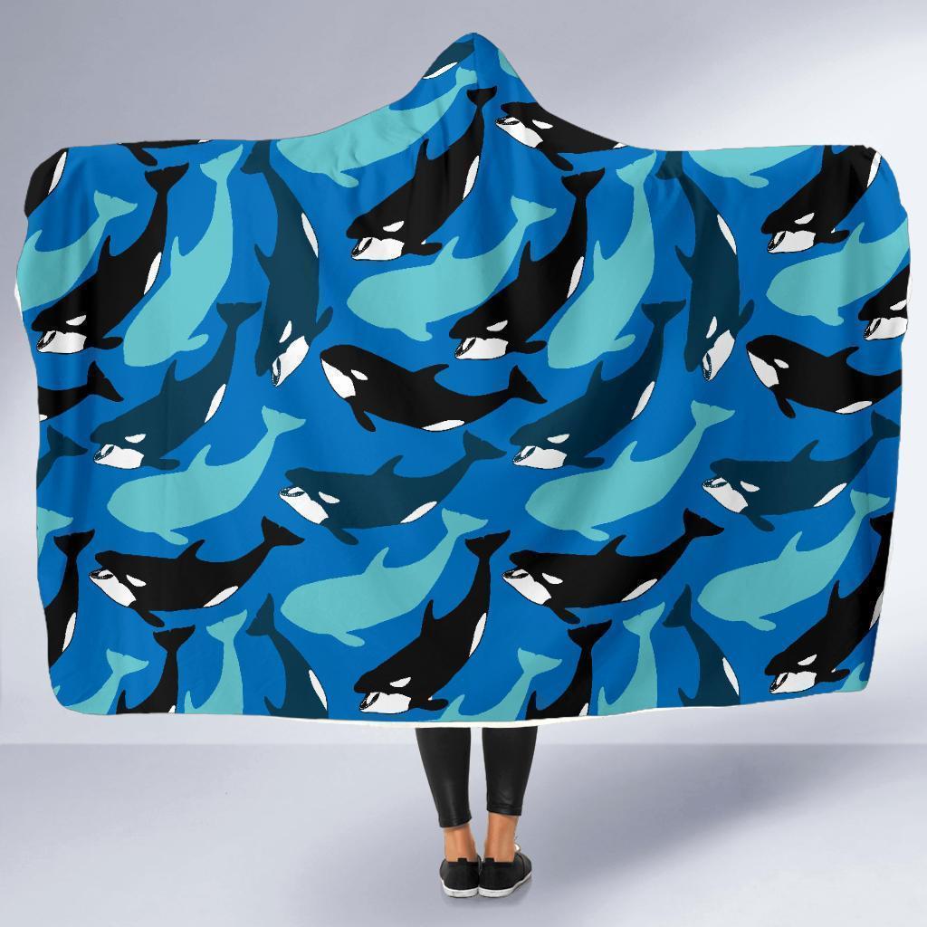 killer whale orca pattern print hooded blanket cloak blanket 2496