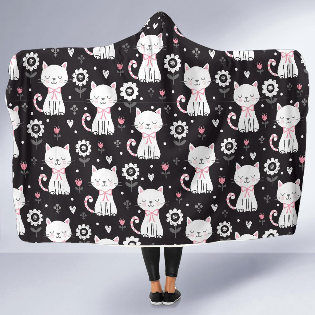 kitten floral cat pattern print hooded blanket cloak blanket 5871