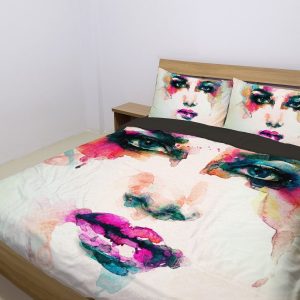 lady face watercolor print duvet cover bedding set 3392