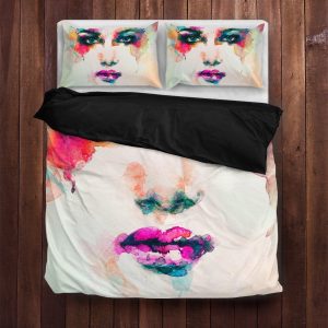 lady face watercolor print duvet cover bedding set 4565