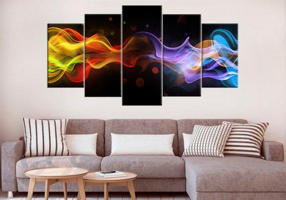 Large Abstract Colored Smoke - Abstract 5 Panel Canvas Art Wall Decor large abstract colored smoke abstract 5 panel canvas art wall decor 2944