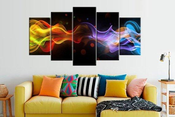 Large Abstract Colored Smoke - Abstract 5 Panel Canvas Art Wall Decor large abstract colored smoke abstract 5 panel canvas art wall decor 8928