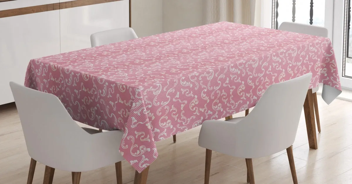 leafy pinkish damask lines 3d printed tablecloth table decor 7744