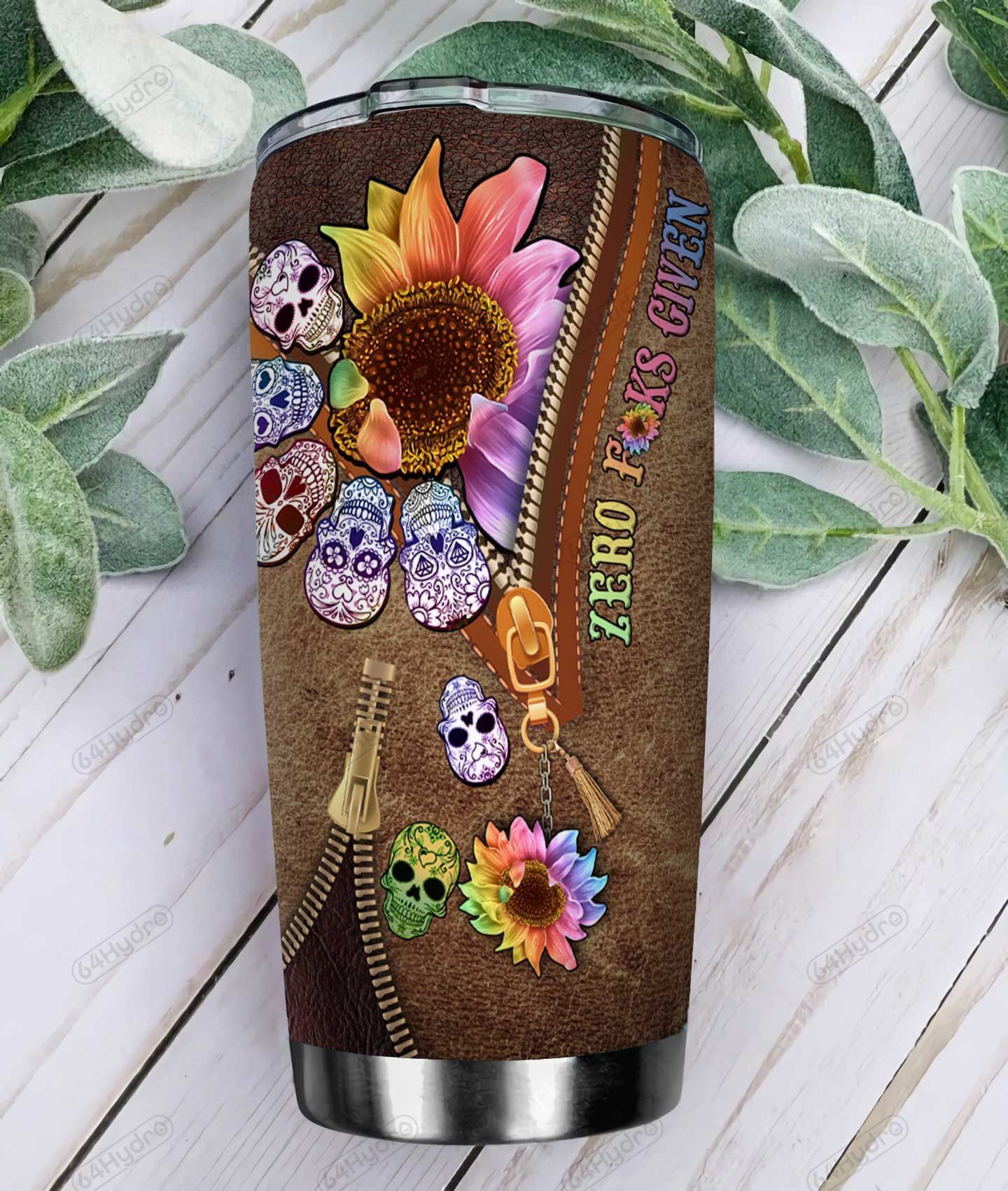 Leather Style Skull Flower Personalized Stainless Steel Tumbler leather style skull flower personalized stainless steel tumbler 2963