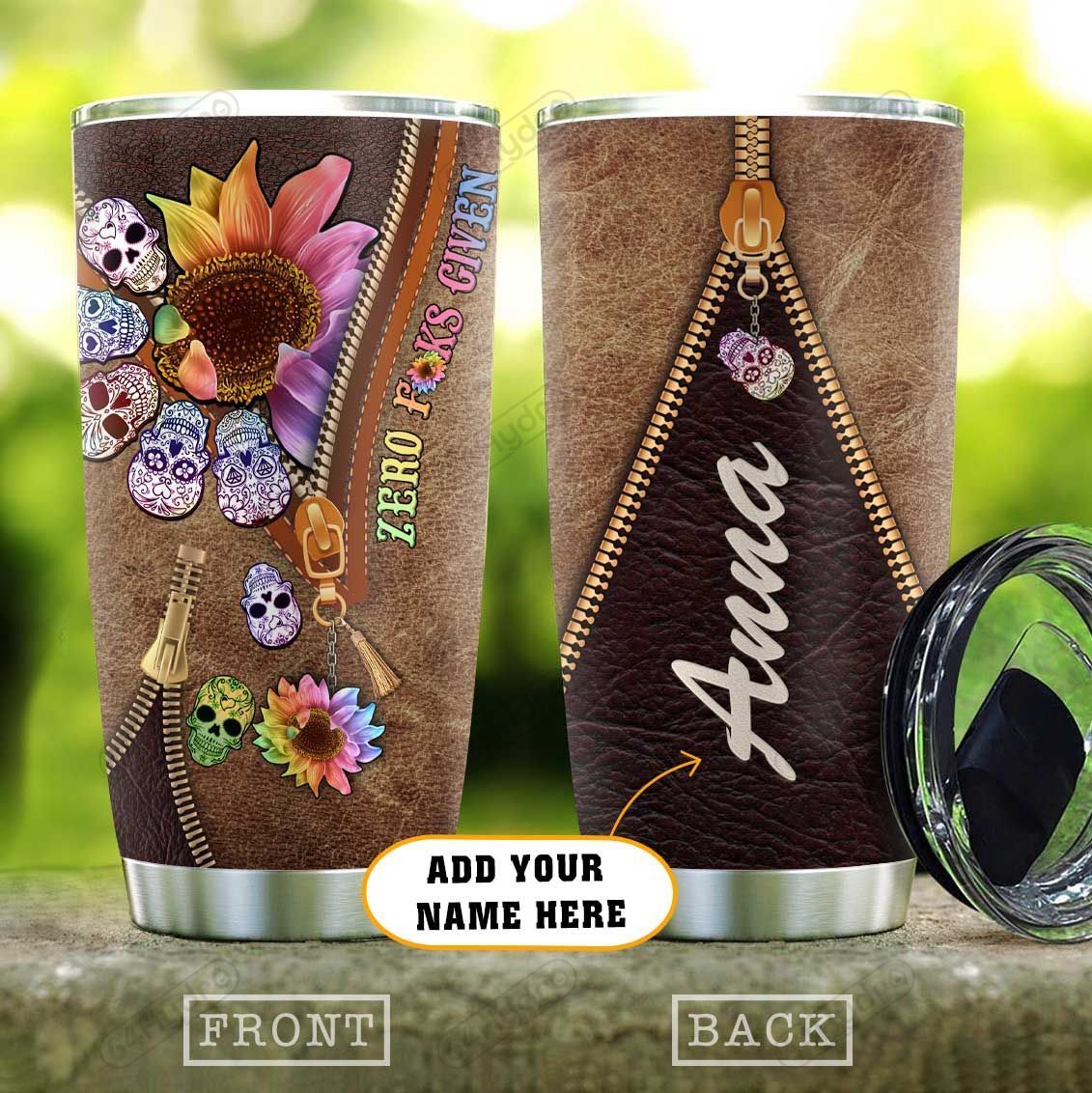 Leather Style Skull Flower Personalized Stainless Steel Tumbler leather style skull flower personalized stainless steel tumbler 8825