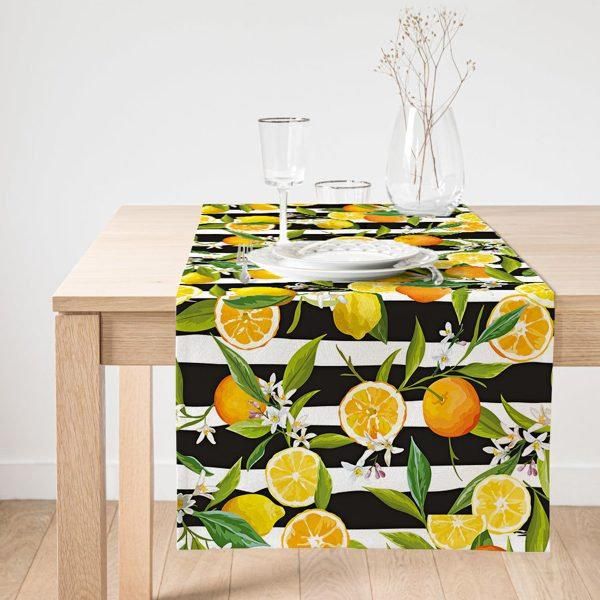 lemon on stripe black and white nice ornamental printed table runner 1474
