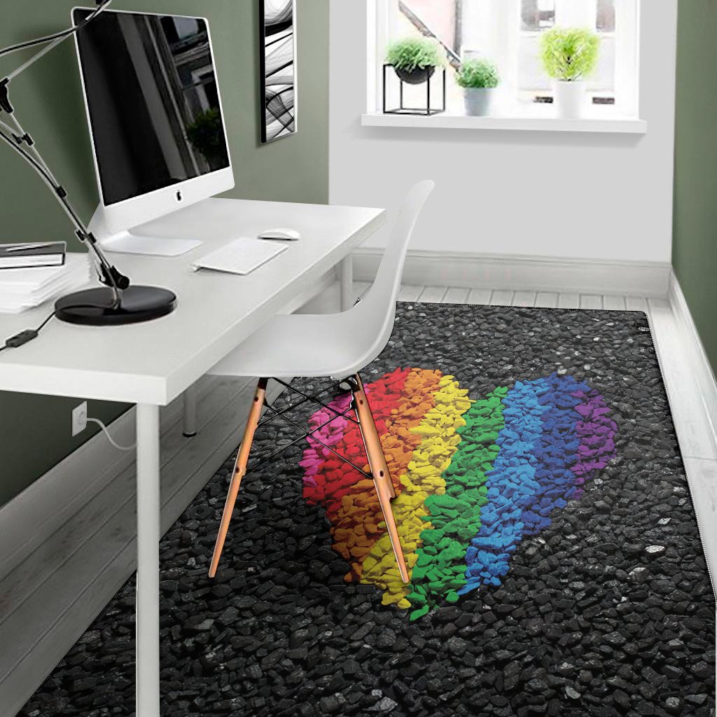 lgbt pride rainbow heart stones print area rug floor decor 1822
