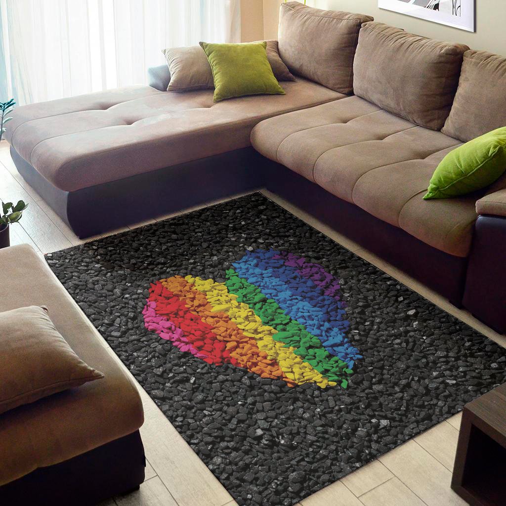 lgbt pride rainbow heart stones print area rug floor decor 3577