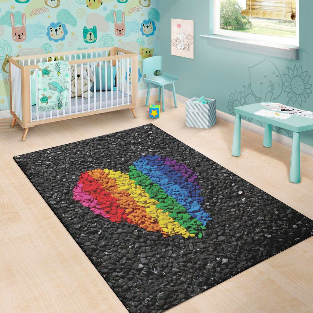 lgbt pride rainbow heart stones print area rug floor decor 6291