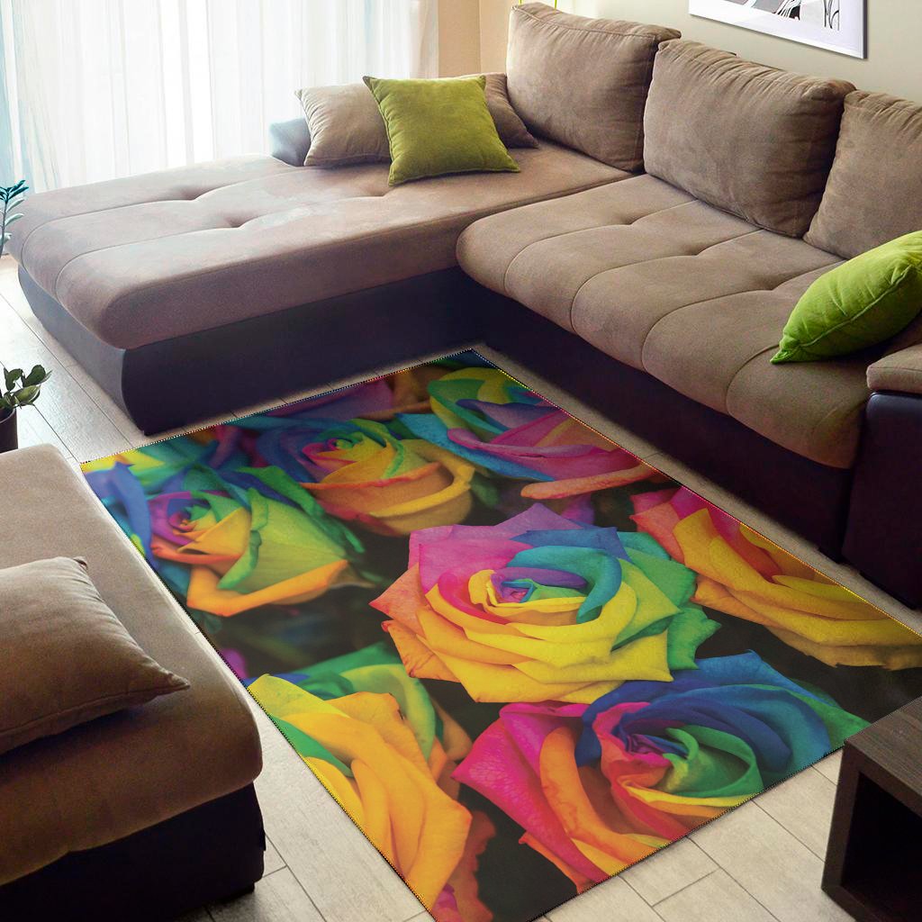 LGBT Pride Rainbow Roses Print Area Rug Floor Decor lgbt pride rainbow roses print area rug floor decor 4427