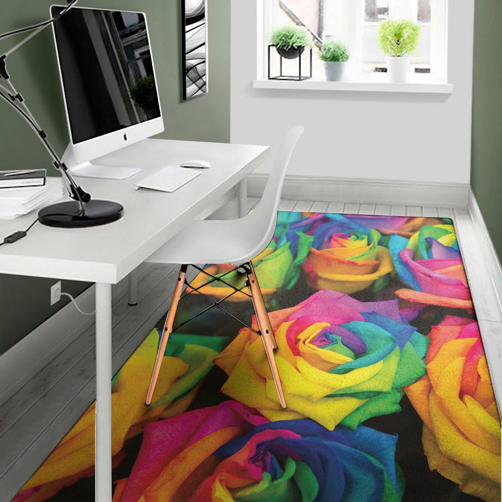 LGBT Pride Rainbow Roses Print Area Rug Floor Decor lgbt pride rainbow roses print area rug floor decor 5692