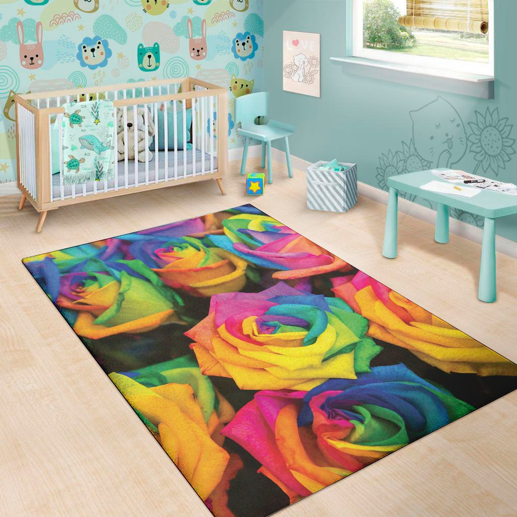 LGBT Pride Rainbow Roses Print Area Rug Floor Decor lgbt pride rainbow roses print area rug floor decor 6416