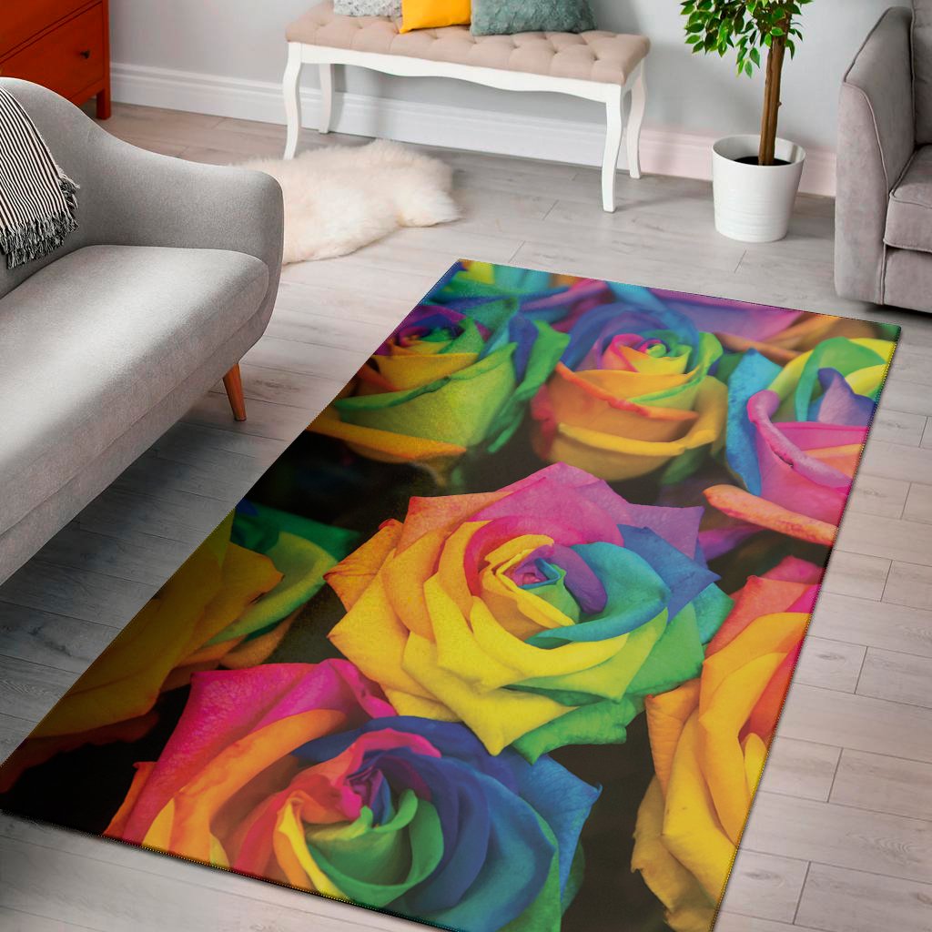 LGBT Pride Rainbow Roses Print Area Rug Floor Decor lgbt pride rainbow roses print area rug floor decor 7557