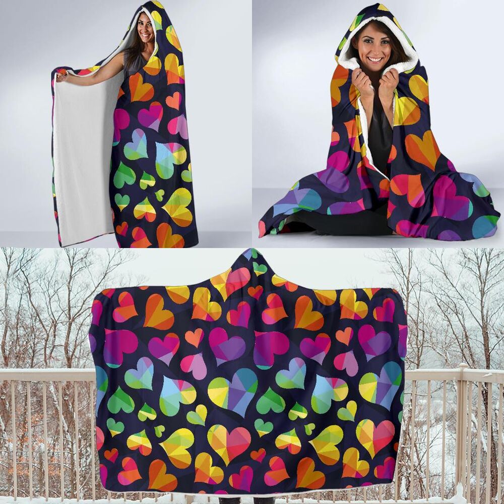 Lgbt Rainbow Heart Patterm Print Hooded Blanket Cloak Blanket lgbt rainbow heart patterm print hooded blanket cloak blanket 3600