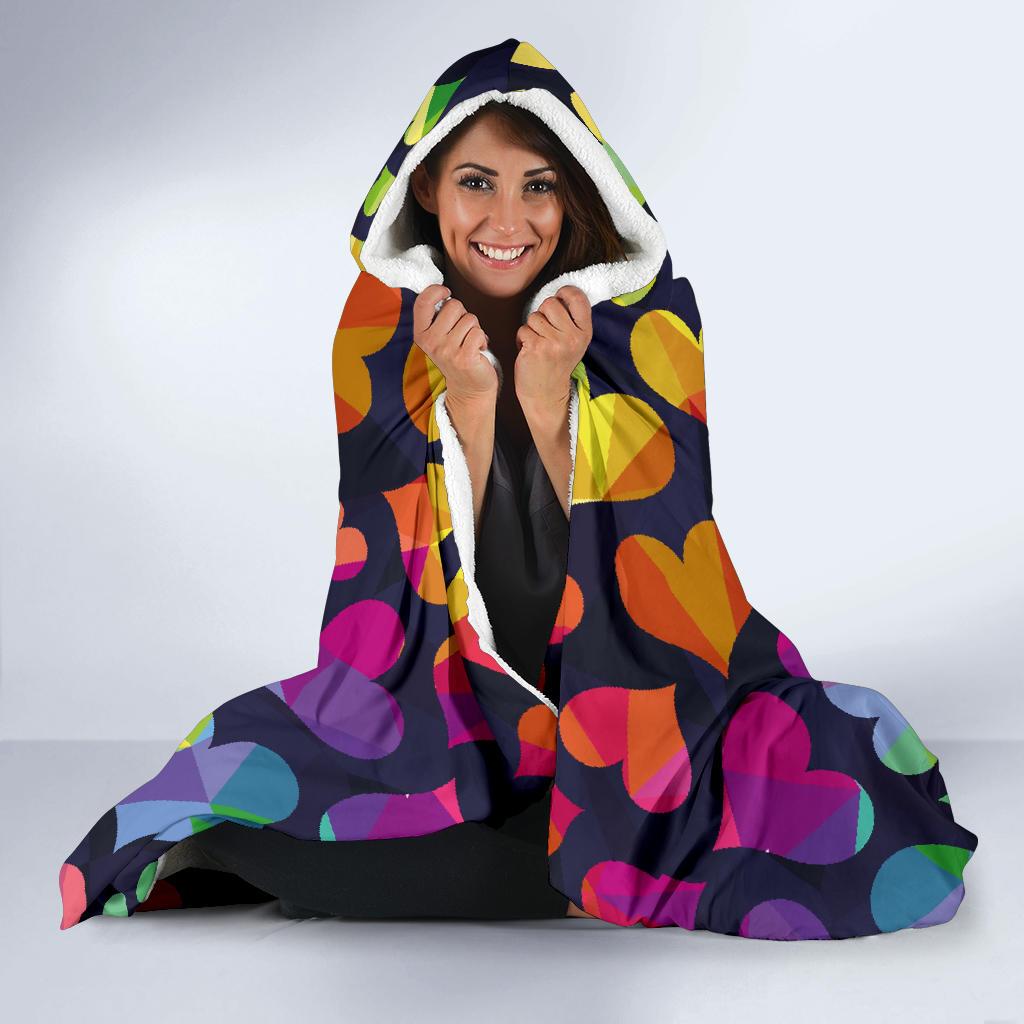 Lgbt Rainbow Heart Patterm Print Hooded Blanket Cloak Blanket lgbt rainbow heart patterm print hooded blanket cloak blanket 5488