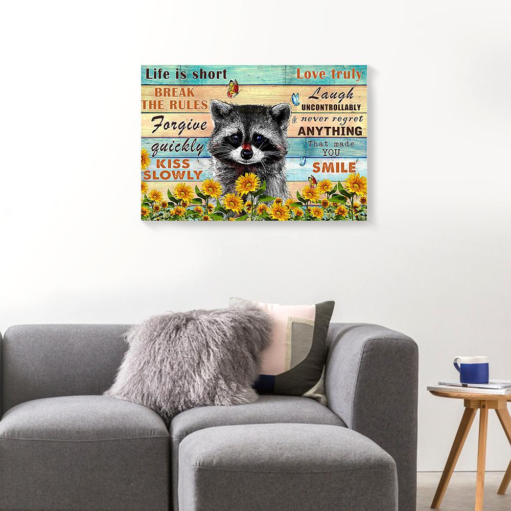 life is short love truly kiss slowly racoon canvas prints wall art decor 7489