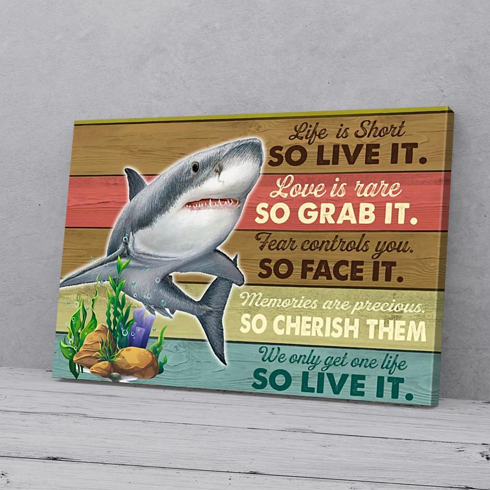 life is short shark canvas prints wall art decor 2028