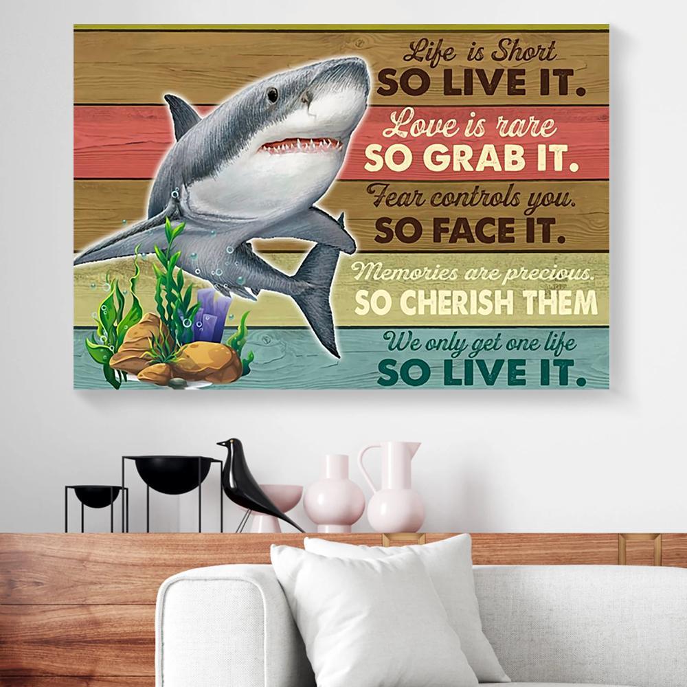 life is short shark canvas prints wall art decor 8116