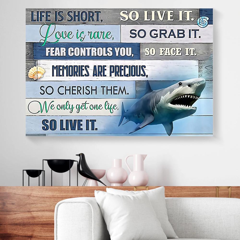 life is short so live it shark canvas prints wall art decor 8120