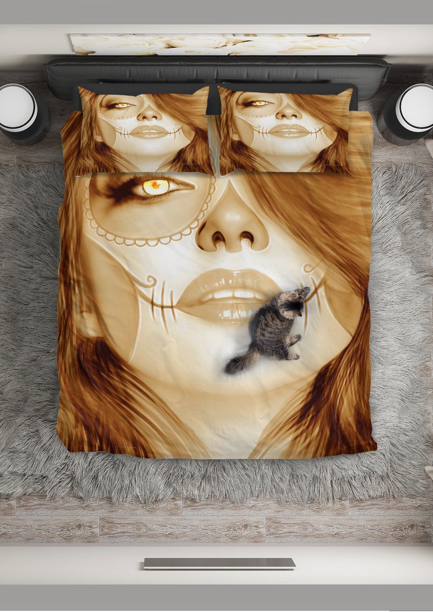 light brown calavera fresh look halloween spirit duvet cover bedding set bedroom decor 1743