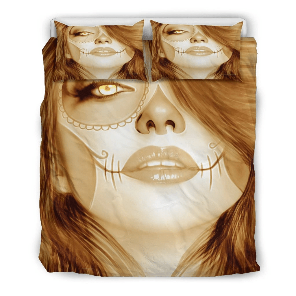 light brown calavera fresh look halloween spirit duvet cover bedding set bedroom decor 2819