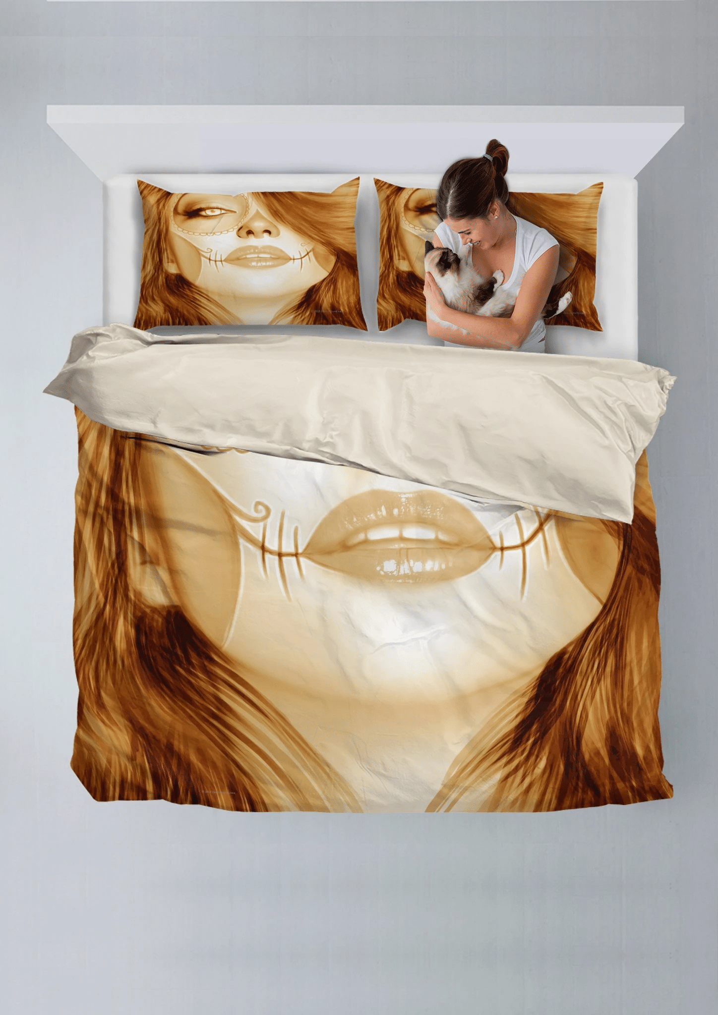 light brown calavera fresh look halloween spirit duvet cover bedding set bedroom decor 4235