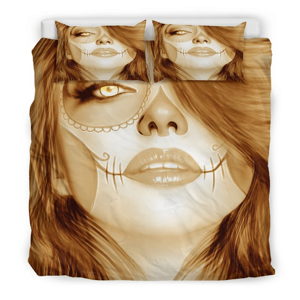 light brown calavera fresh look halloween spirit duvet cover bedding set bedroom decor 6409