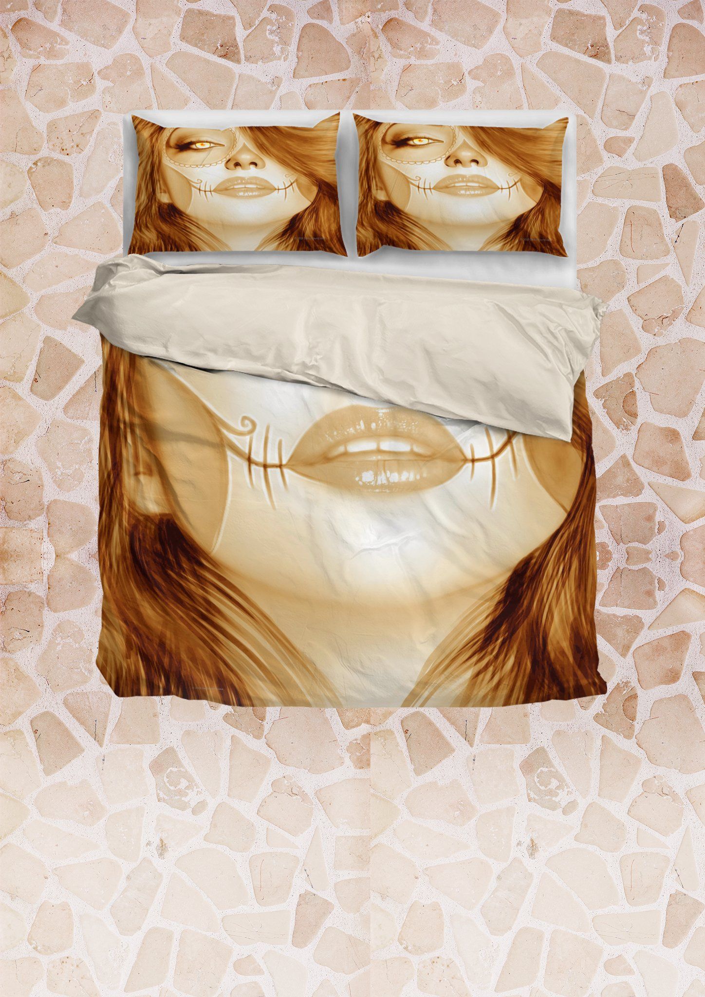 light brown calavera fresh look halloween spirit duvet cover bedding set bedroom decor 6861