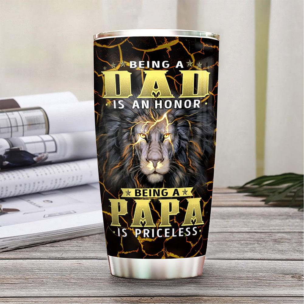 lion dad being a papa is priceless personalized stainless steel tumbler 5013