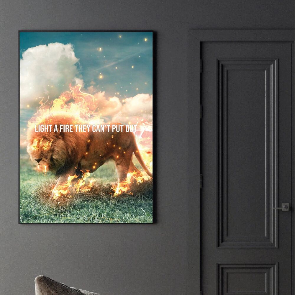 Lion Fire Motivational Positive Canvas Print - Wall Art Decor lion fire motivational positive canvas print wall art decor 7155