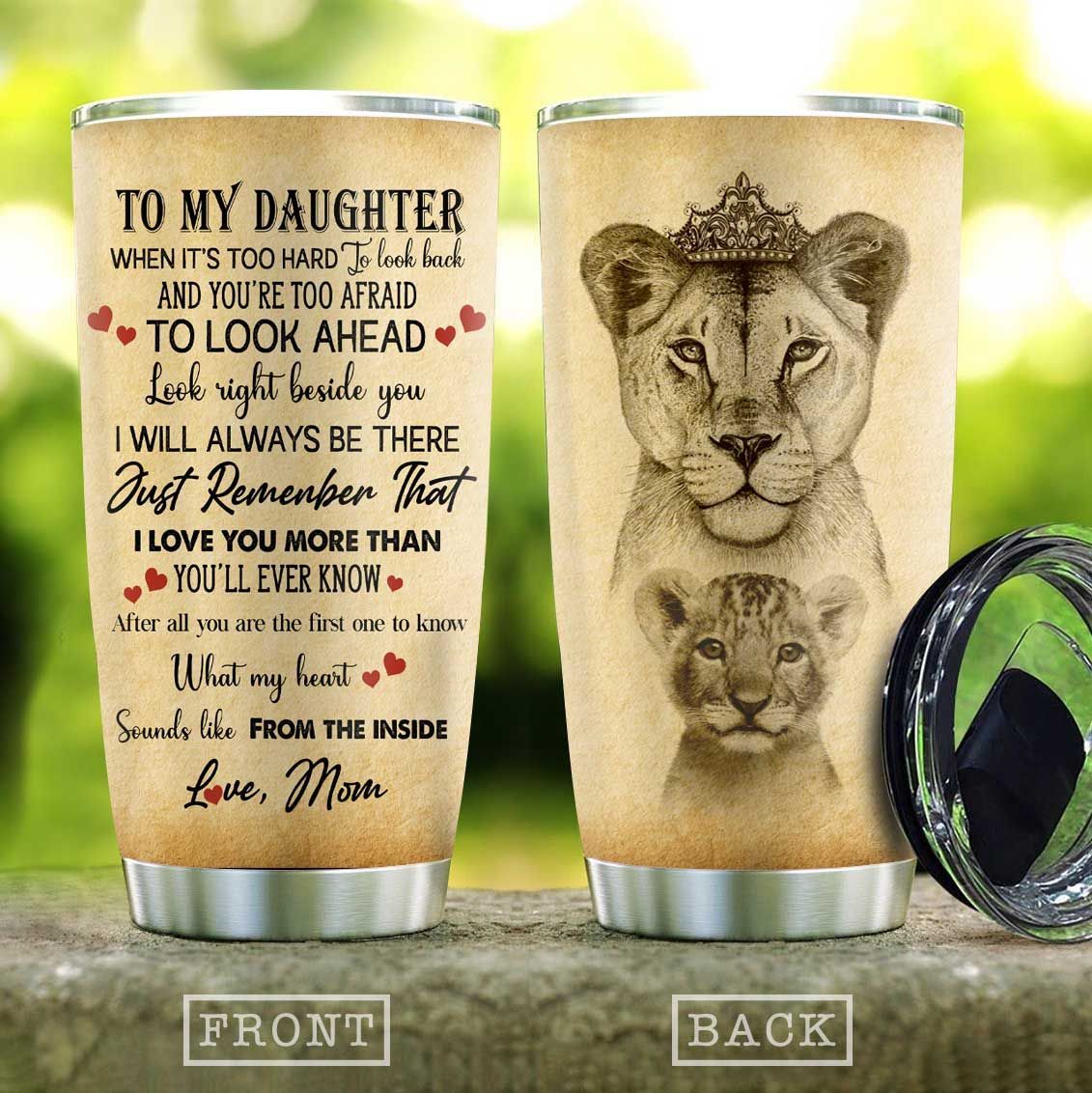lion mom to daughter stainless steel tumbler 1009